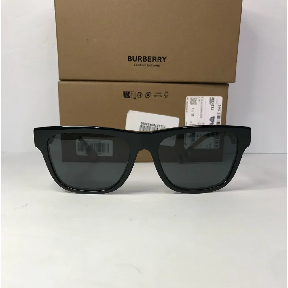 BURBERRY BE4293 380687 square sunglass black on vintage check framegrey lenses.